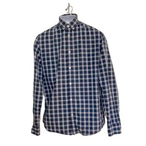H&M Button Down Checkered Plaid Blue and White Collared Shirt Mens Small